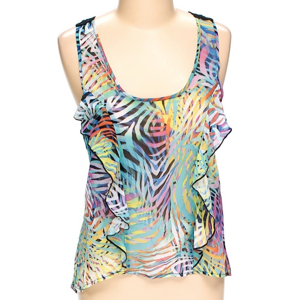 Tropical Print Sheer Tank Top